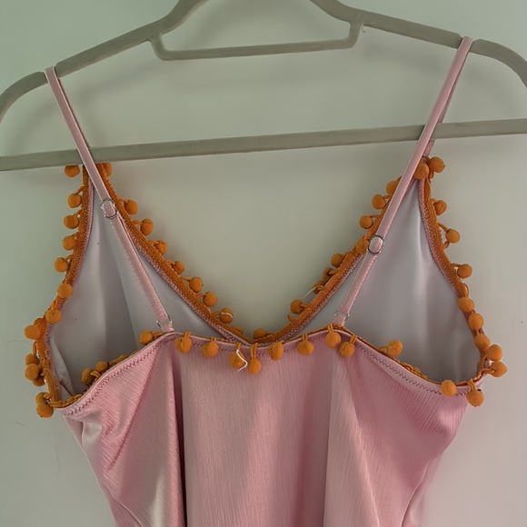 Light Pink Bodysuit with Orange Pompom Trim - Picture 4 of 4